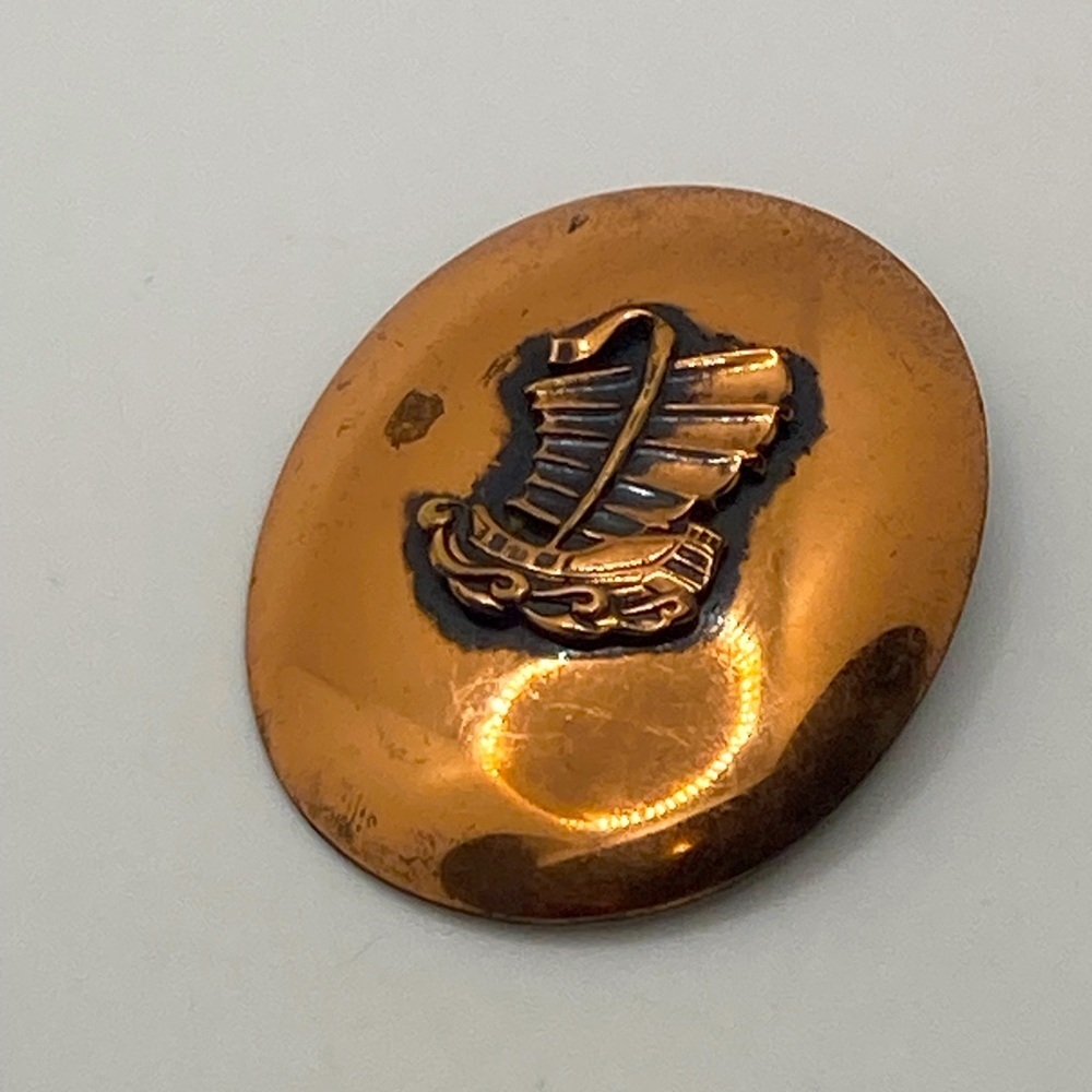 Vtg Copper Mid Century Viking Ship Oval Brooch / 2.2” x 1.8”